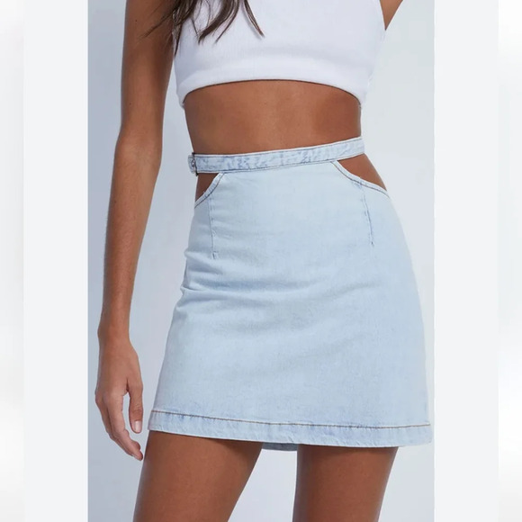 Denim Mini Skirt - NWT WeWoreWhat Cut Out Indigo Comfort Skirt - Picture 8 of 16
